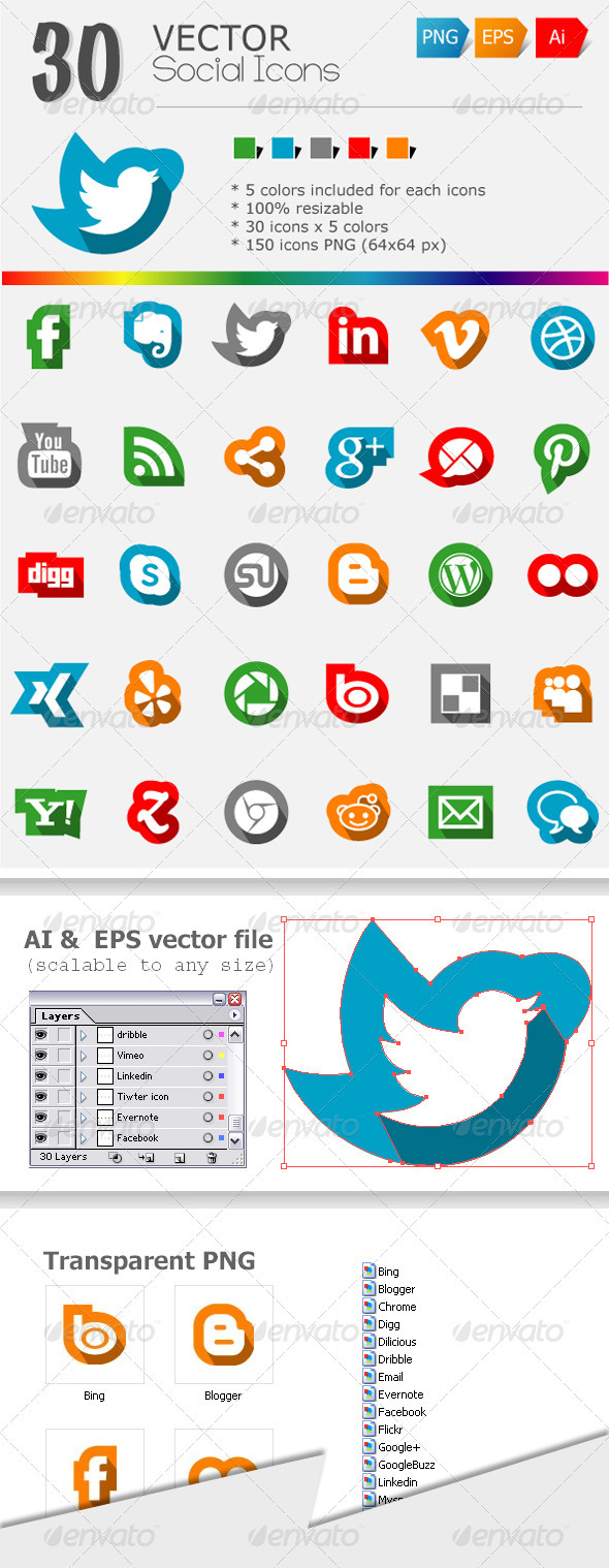 30 Social Media Icons - Web Icons