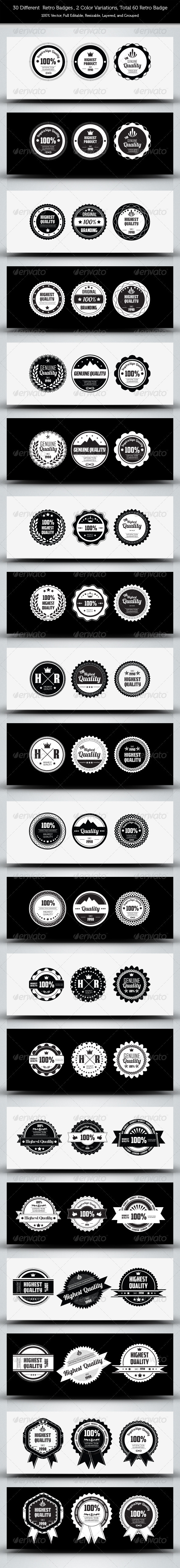 30 Genuine Quality - Retro Badges - Web Elements Vectors