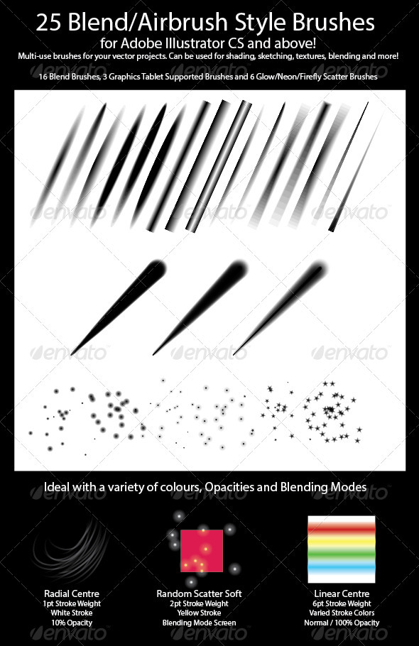 25 Blend Airbrush Style Brushes for Illustrator - Miscellaneous Brushes