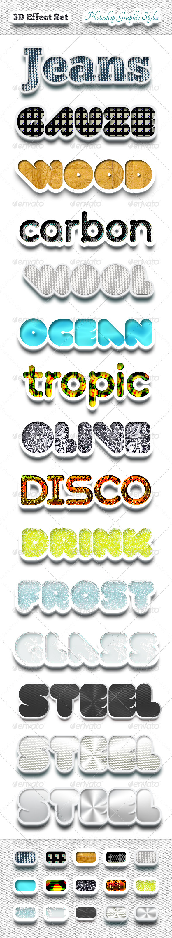 3D Effects Set - Photoshop Graphic Styles - Text Effects Styles