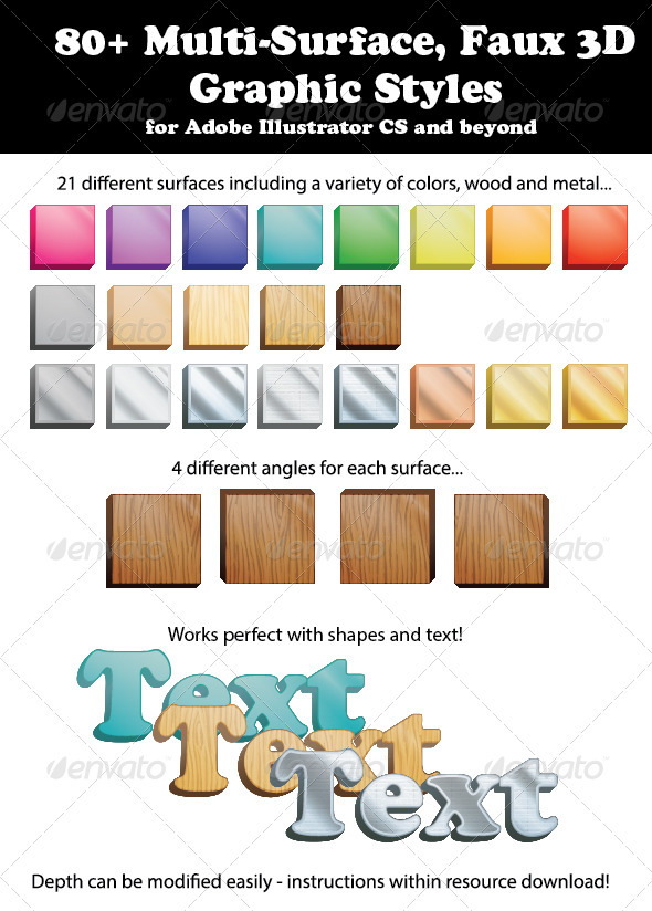 80+ Multi-Surface, Faux 3D Graphic Styles - Styles Illustrator