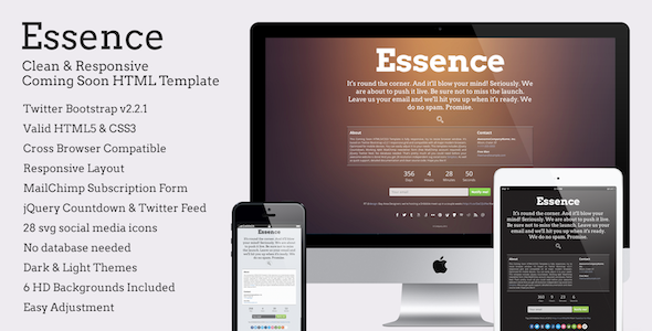 Essence - Bootstrap Coming Soon Template - Under Construction Specialty Pages