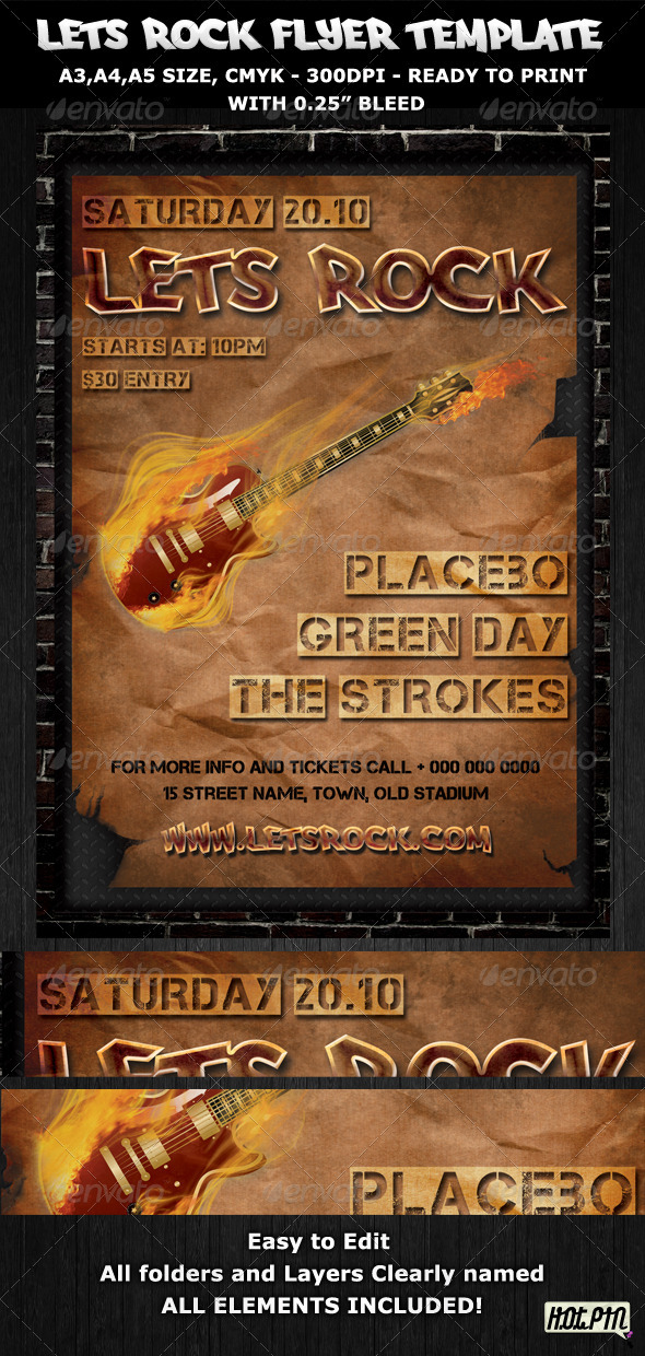 Rock Party-Concert Flyer-Poster Template - Concerts Events