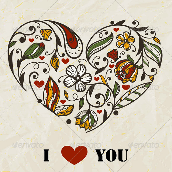 GraphicRiver Vector Floral Heart on Crumpled Paper Texture 3814427 GraphicRiver Vector Floral Heart on Crumpled Paper Texture 3814427