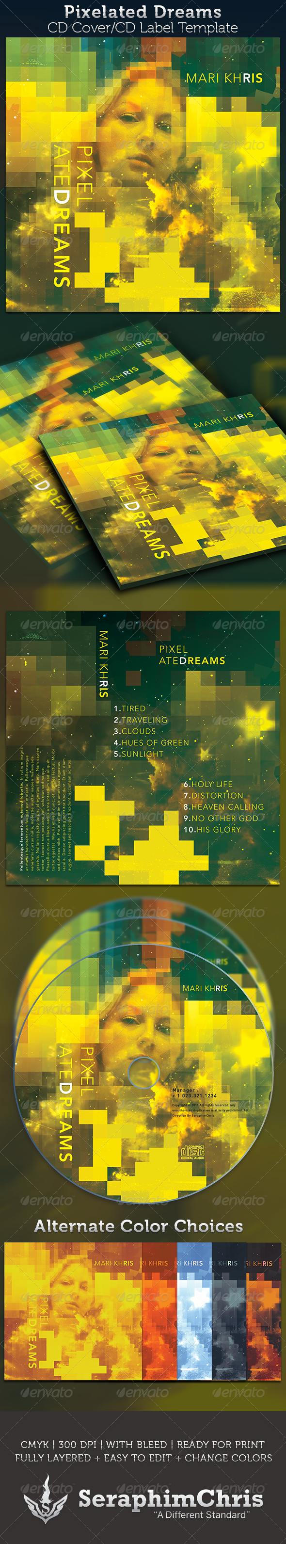 Pixelated Dreams CD Cover Artwork Template - CD & DVD artwork Print Templates