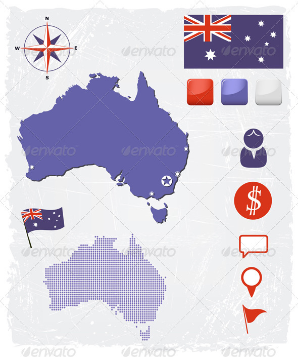 GraphicRiver Australia Map Icons And Buttons Set 3821732 GraphicRiver Australia Map Icons And Buttons Set 3821732
