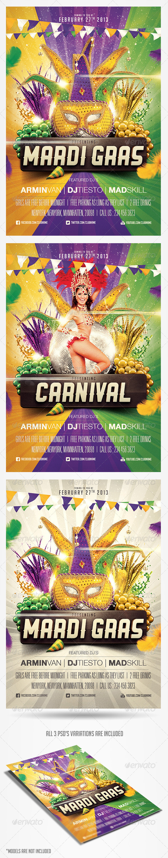 Mardi Gras Carnival Flyer Template - Clubs & Parties Events