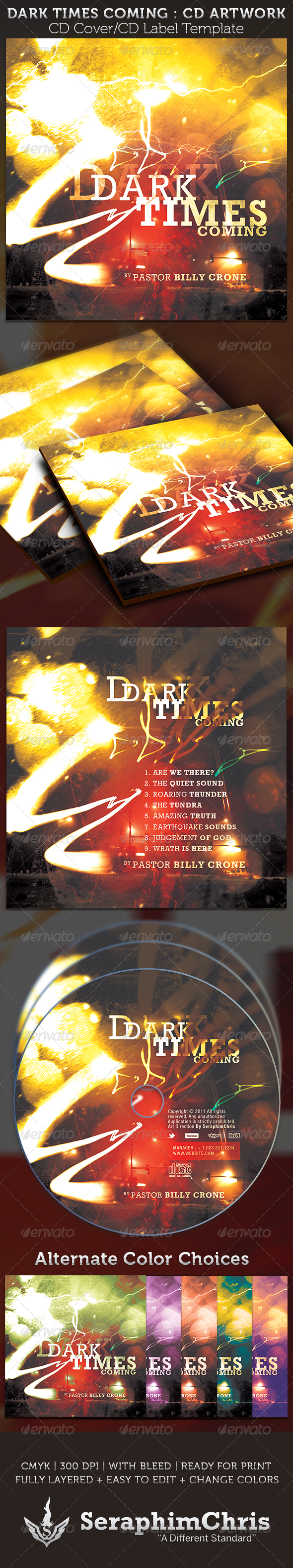 Dark Times Coming CD Cover Artwork Template - CD & DVD artwork Print Templates