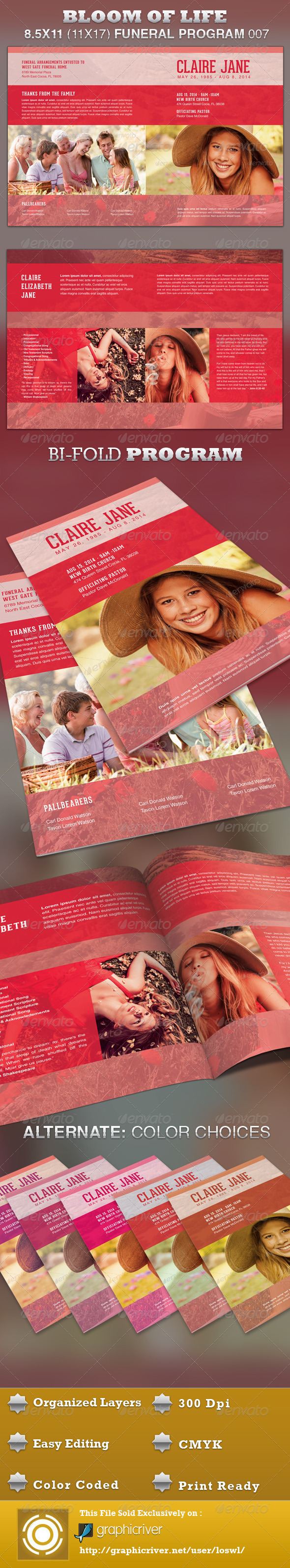 Bloom of Life Funeral Program Template 007 - Informational Brochures