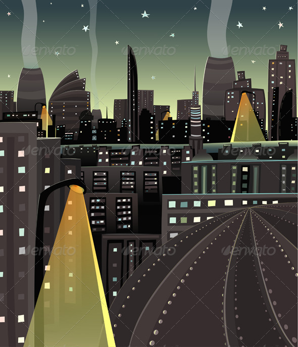 GraphicRiver Night Cityscape Cartoon 3846030 GraphicRiver Night Cityscape Cartoon 3846030