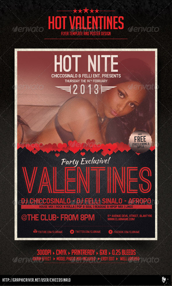Hot Valentines Flyer Template - Clubs & Parties Events