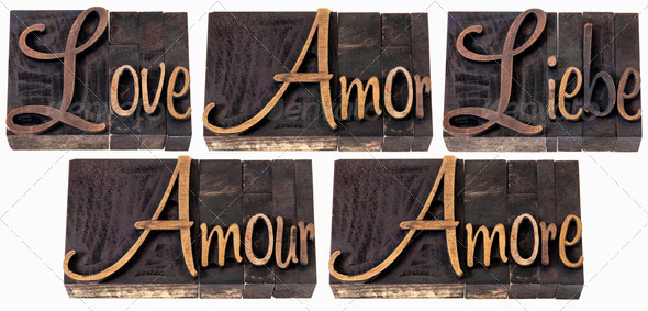 love word in 5 languages - Stock Photo - Images