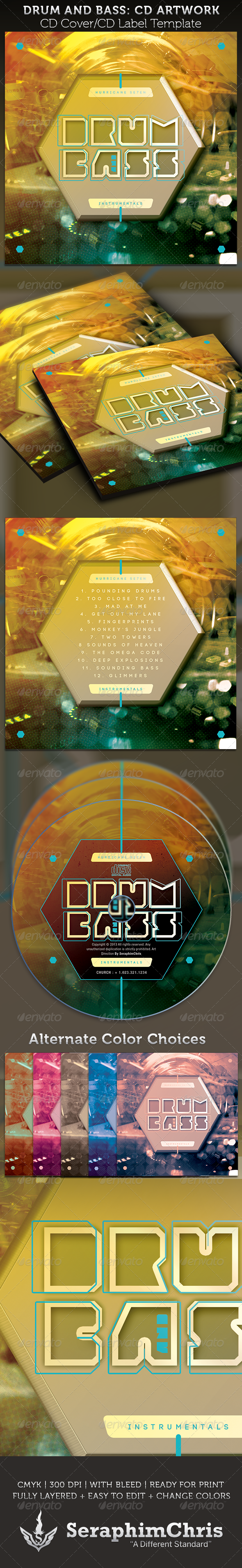 Drum and Bass CD Cover Artwork Template - CD & DVD artwork Print Templates