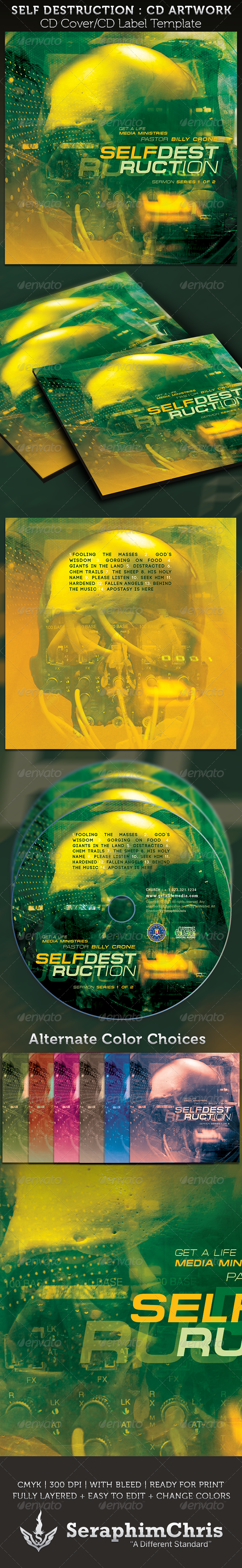 Self Destruction CD Cover Artwork Template - CD & DVD artwork Print Templates