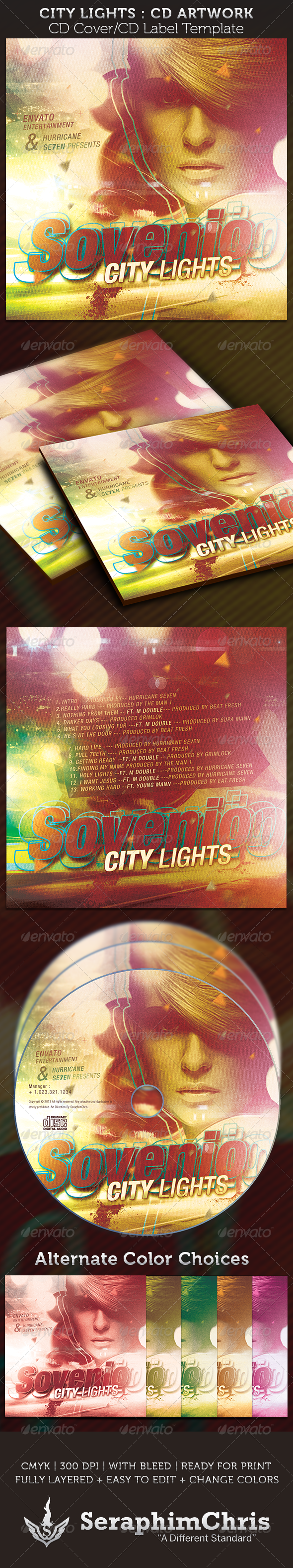 City Lights CD Cover Artwork Template - CD & DVD artwork Print Templates