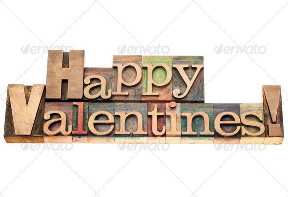 Happy Valentines in wood type - Stock Photo - Images