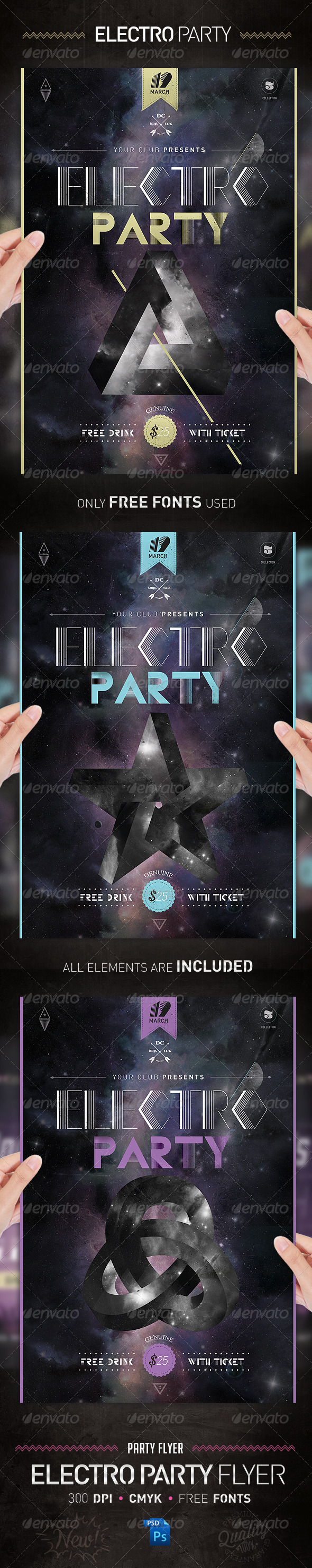 Electro Space Party Flyer Template - Clubs & Parties Events