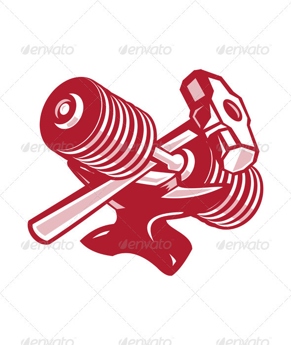 GraphicRiver Dumbbell Anvil and Sledgehammer Retro 3891292 GraphicRiver Dumbbell Anvil and Sledgehammer Retro 3891292