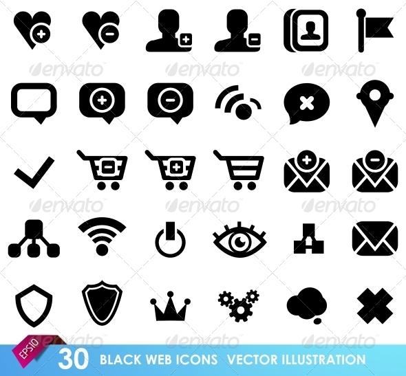 30 black web icons isolated on white - Web Elements Vectors