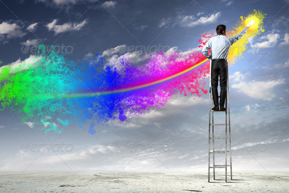 Man painting splashes - Stock Photo - Images