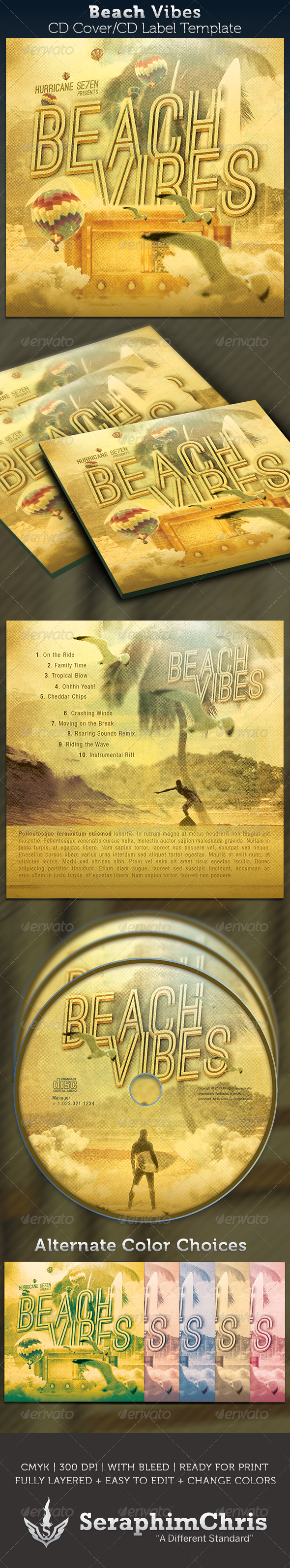 Beach Vibes CD Cover Artwork Template - CD & DVD artwork Print Templates
