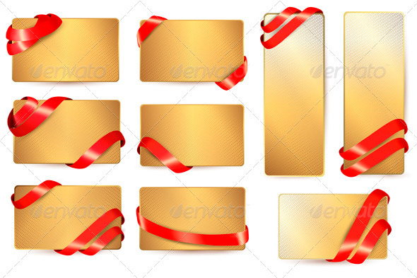 GraphicRiver Set of Gold Business Cards with Red Ribbons 3910792 GraphicRiver Set of Gold Business Cards with Red Ribbons 3910792