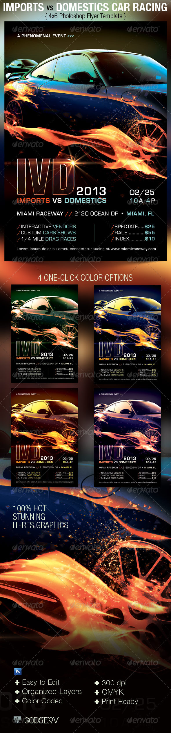 Import vs Domestics Car Racing Flyer Template - Sports Events
