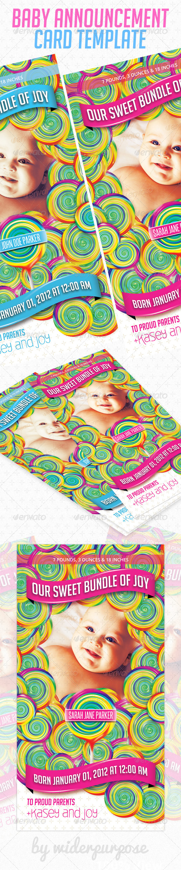 Baby Announcement Card PSD Template - Cards & Invites Print Templates
