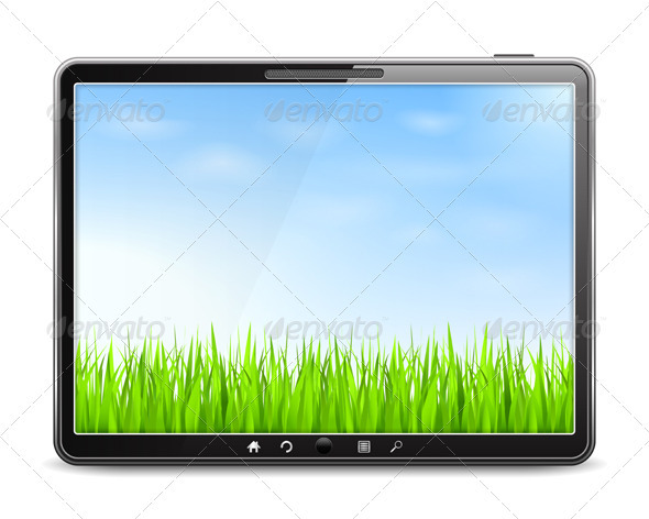 GraphicRiver Tablet PC with Green Grass and Blue Sky 3956373 GraphicRiver Tablet PC with Green Grass and Blue Sky 3956373