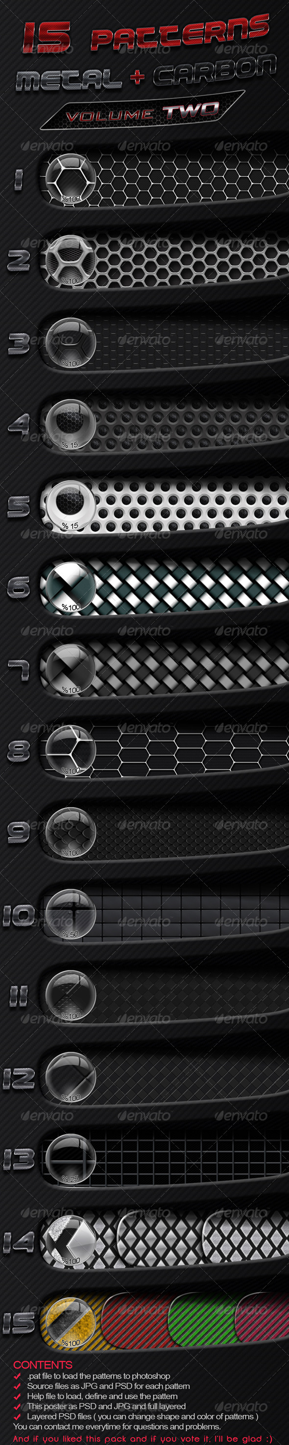 15 Patterns Metal + Carbon - Techno / Futuristic Textures / Fills / Patterns
