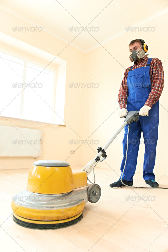 Parquet Floor maintenance by grinding machine - Stock Photo - Images