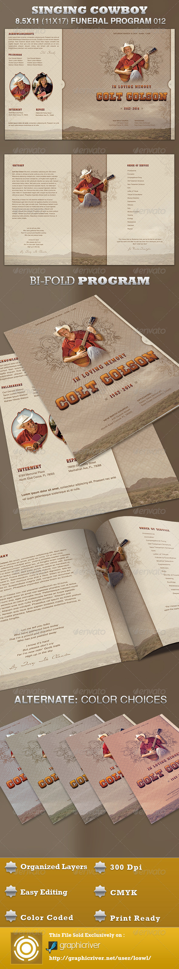 Singing Cowboy Funeral Program Template 012 - Informational Brochures