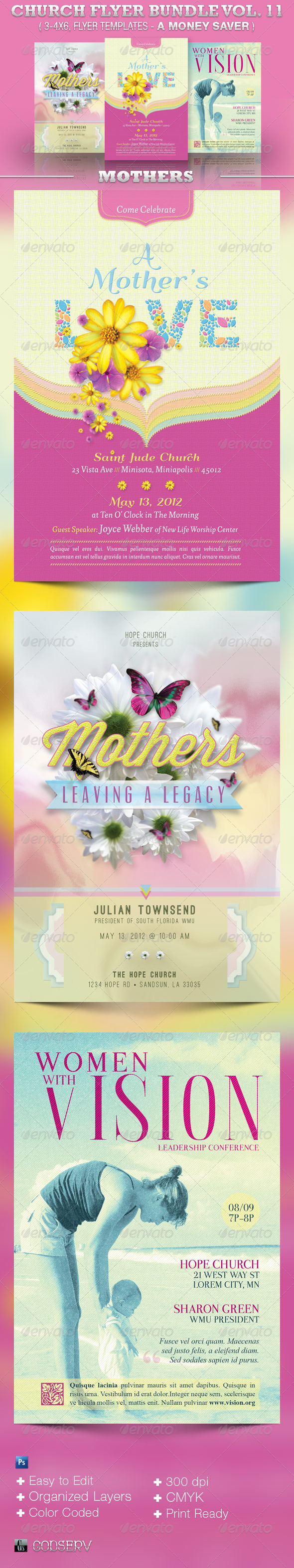 Church Flyer Template Bundle Volume 11 - Mothers - Church Flyers