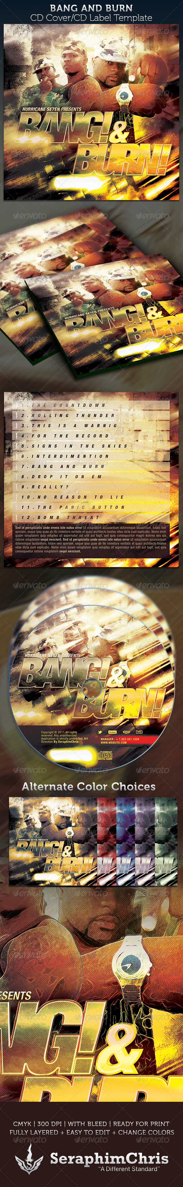 Bang & Burn CD Cover Artwork Template - CD & DVD artwork Print Templates