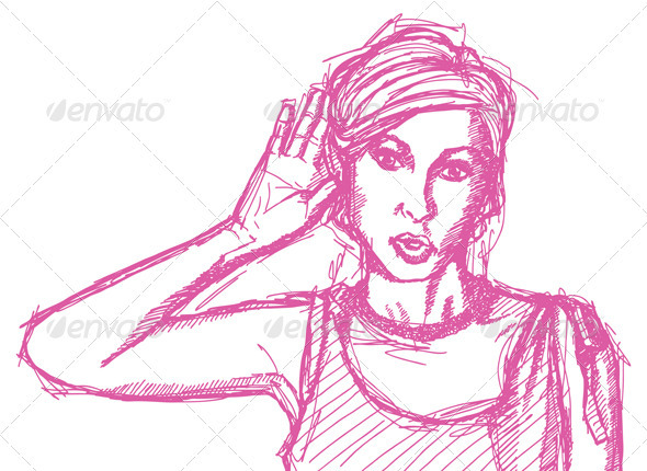 GraphicRiver Sketch Woman Overhearing Something 4017352 GraphicRiver Sketch Woman Overhearing Something 4017352