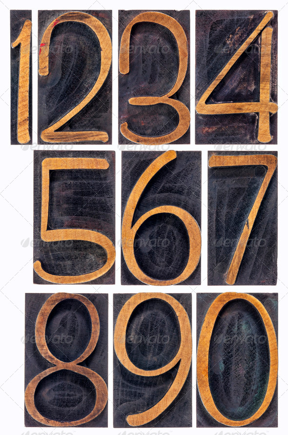 wood type numbers isolated - Stock Photo - Images