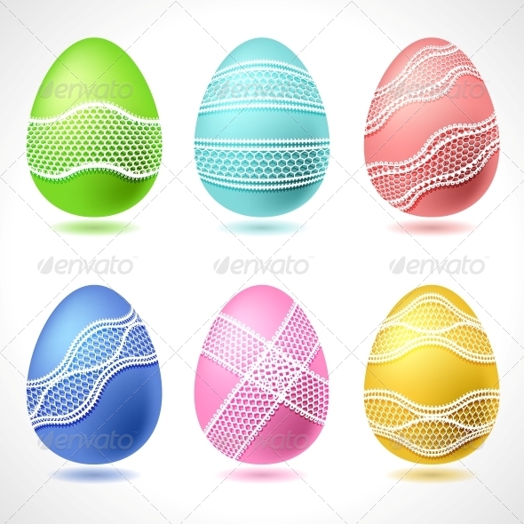 GraphicRiver Set of 6 Vector Easter Eggs with Lace Ribbon 4023862 GraphicRiver Set of 6 Vector Easter Eggs with Lace Ribbon 4023862