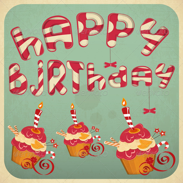 Vintage Birthday Card with Cakes - Birthdays Seasons/Holidays