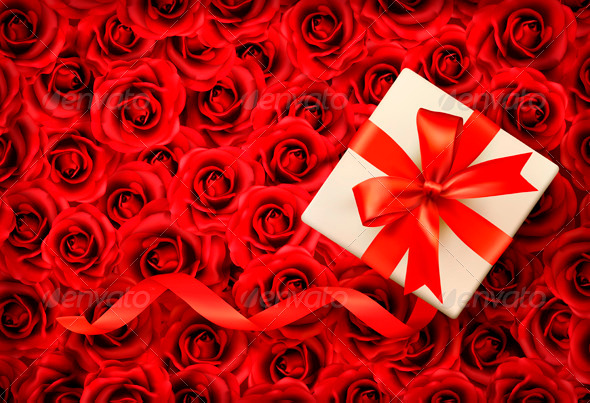 Holiday Background with Gift Box and Red Ribbon - Seasons/Holidays Conceptual
