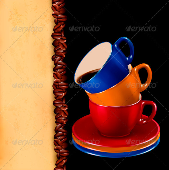 GraphicRiver Background with colorful cups of coffee and paper 4047514 GraphicRiver Background with colorful cups of coffee and paper 4047514
