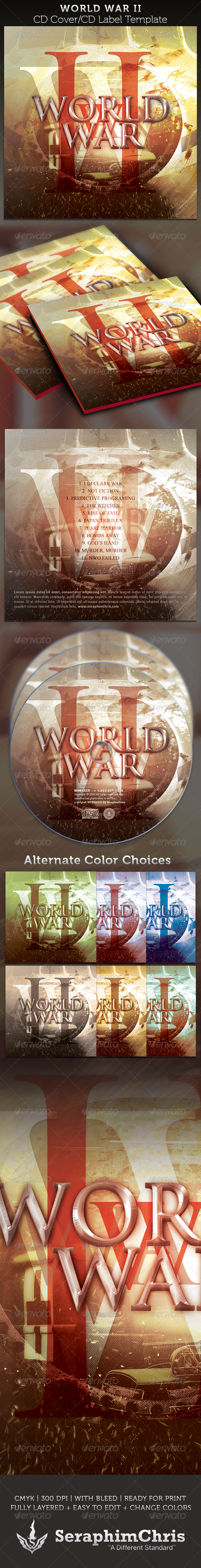 World War II: CD Cover Artwork Template - CD & DVD artwork Print Templates
