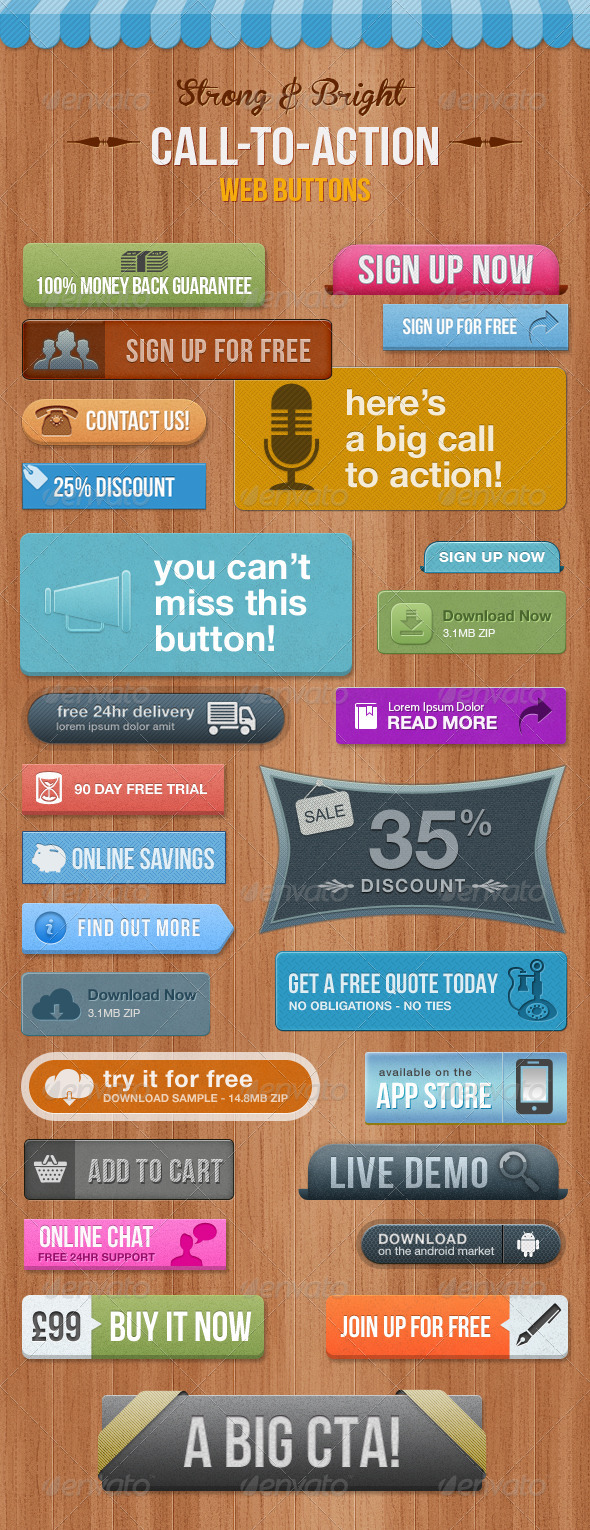 28 Call To Action Buttons - Bright & Eye-Catching - Buttons Web Elements