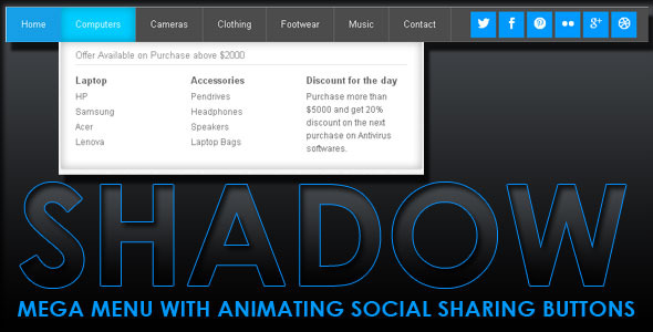 Shadow Mega Menu With Social Share - CodeCanyon Item for Sale