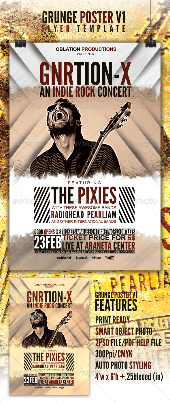 Grunge Poster v1 Flyer Template - Concerts Events
