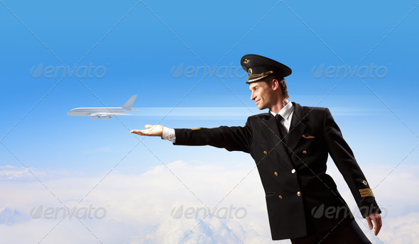 Image of pilot touching air - Stock Photo - Images