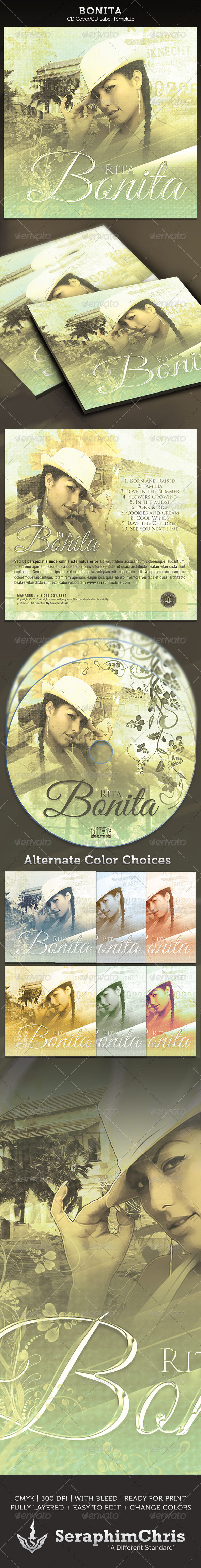 Bonita: CD Cover Artwork Template - CD & DVD artwork Print Templates