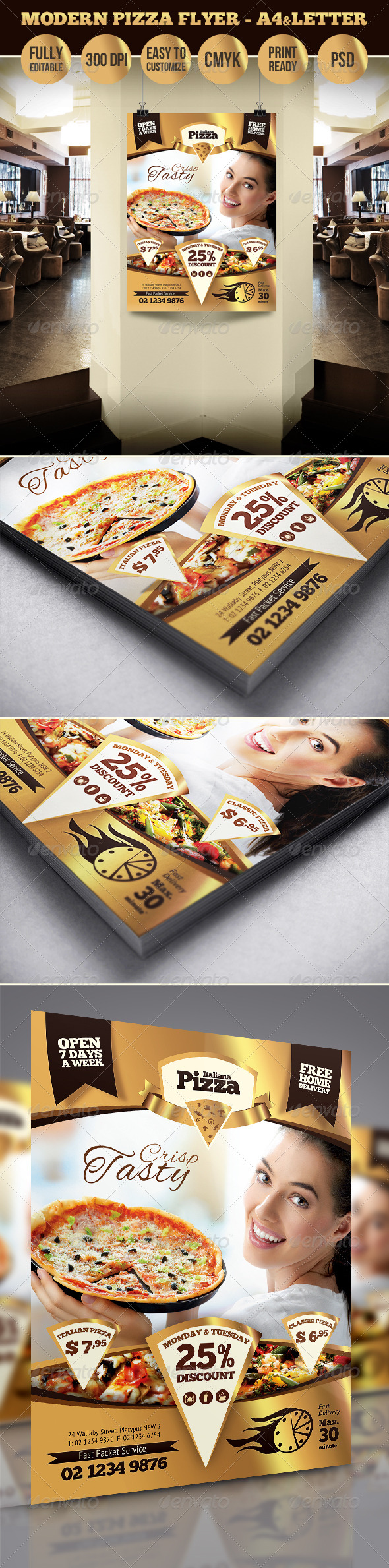 Modern Pizza Flyer - A4 & Letter Sizes - Restaurant Flyers