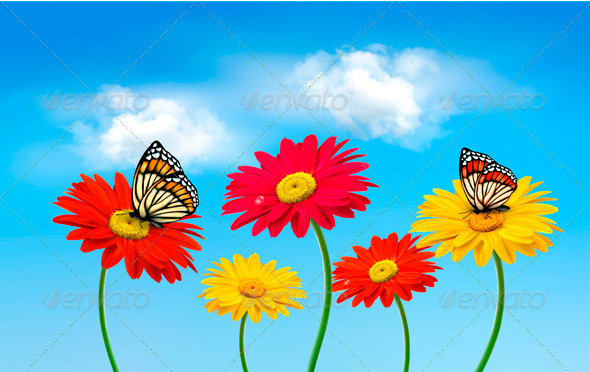 GraphicRiver Flowers with Butterflies 4143316 GraphicRiver Flowers with Butterflies 4143316