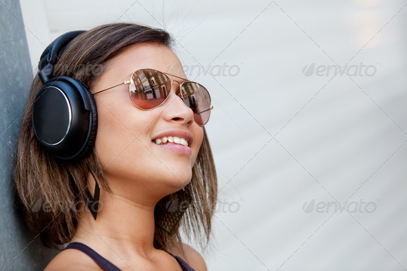 Woman with headphones - Stock Photo - Images