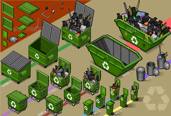 GraphicRiver Isometric Garbage Containers 4154372 GraphicRiver Isometric Garbage Containers 4154372
